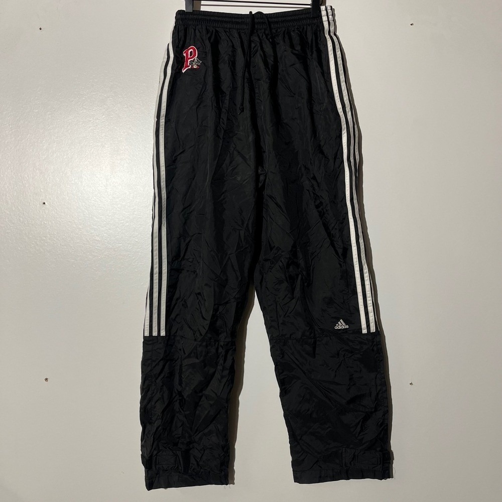 Adidas Mens Vintage Black Nylon Track Pants‎ Three Stripe Pirates Logo Large M71